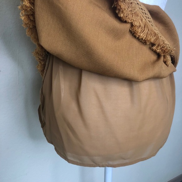 J.O.A. Brown Medium Halter Top Sleeveless Fringe Bohemian Festival Festival - Picture 6 of 16